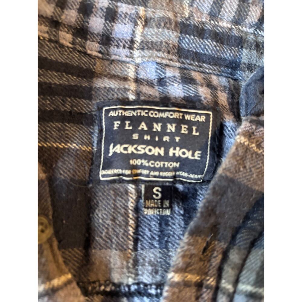 Jackson Hole Shirt Mens S Blue Gray Plaid 100% Cotton Long Sleeve Button Up - Picture 2 of 3